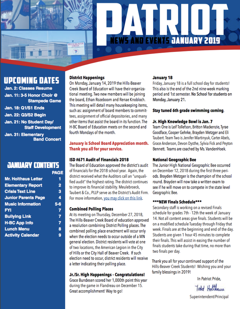 January 2019 Newsletter